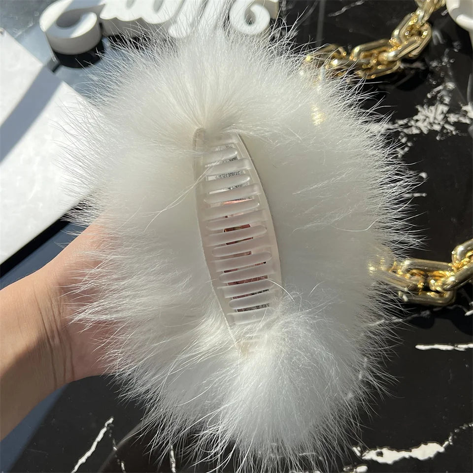 New Jelly Color Fox Fur Hair Clip Woman Claw Clip For ladies Sweet Hair Ornament Hair Hold Headband Fur Hairpin Hair Accessories