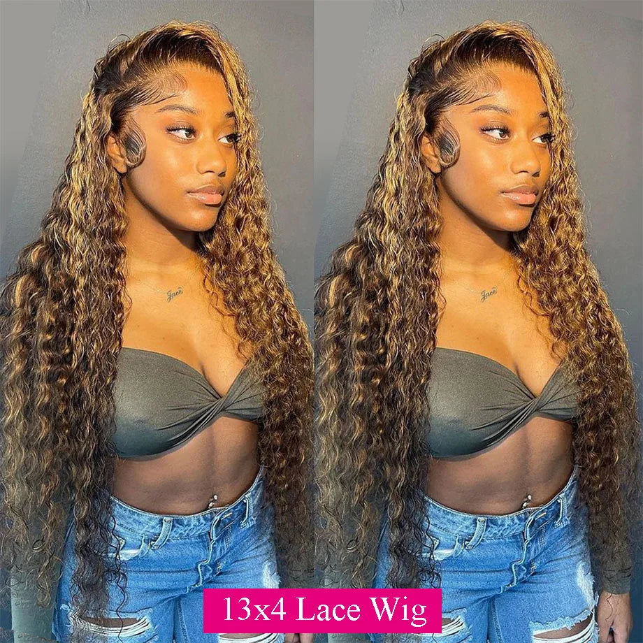 Highlight Wig Human Hair Ombre HD Lace Wig 13x6 Human Hair Deep Wave Frontal Wig Brazilian 13x4 Water Wave Curly Wigs For ladies