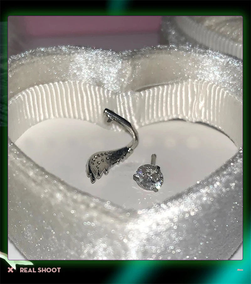 1pcs Silver Color Wing 316L Stainless Steel Ear Bone Nail for Women New Fashion Full of Rhinestone Earrings Accessories for Ear