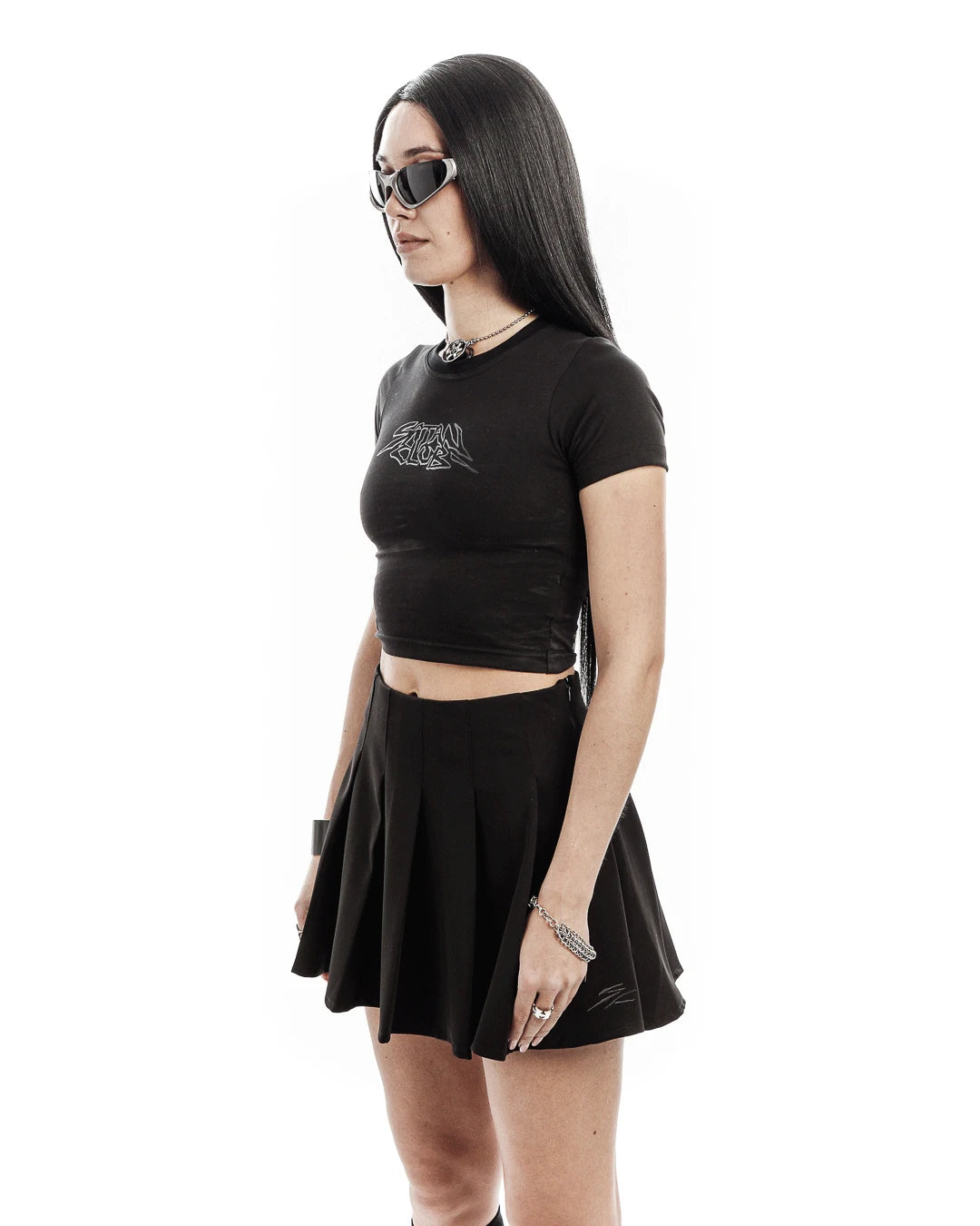 Harajuku Aesthetic Hip Hop Satan Club Graphic Print Y2K Letter Crop Tops SCFEM Tee Women Clothing Streetwear Short Sleeve Tshirt