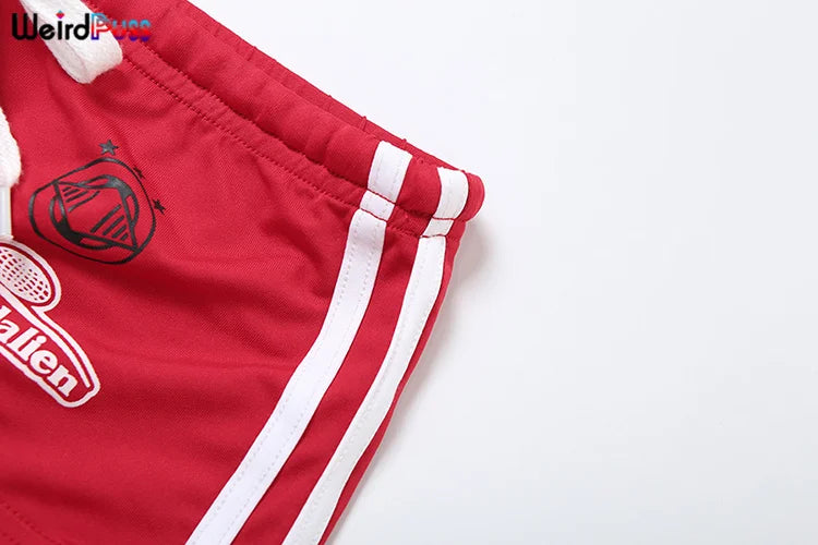 Weird Puss Letter Print Women 2 Piece Set Tracksuit Casual Sporty Mini Sleeve Crop Tops+Shorts Streetwear Stretch Matching Suit