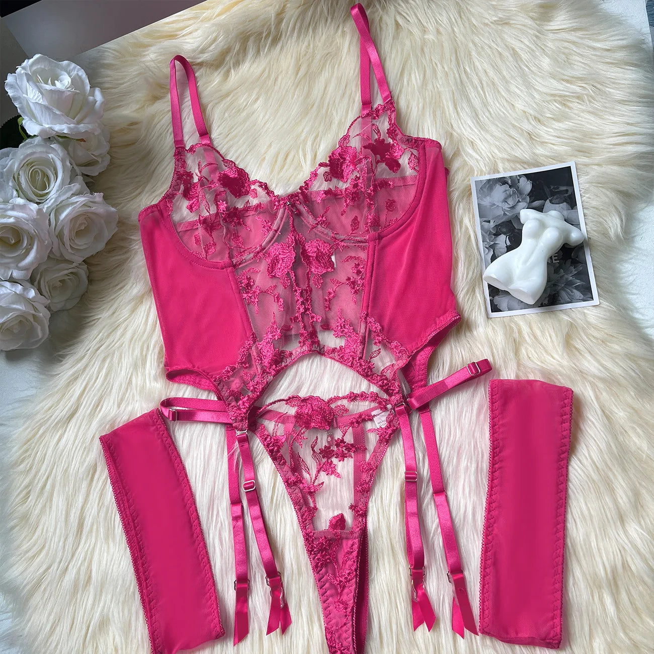 SINGREINY Gauze Sheer Slim Erotic Bra&Brief Sets Fashion Embroidery Club Sleepwear Female Prono Transparent Sexy Underwear Suits