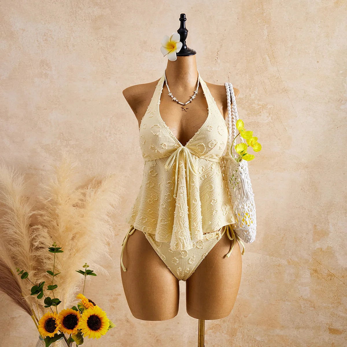 Sexy Front Tie Bikini Set 2026 Pink White V Neck Tank Top Tie Side Thong Swimsuit Summer Bathing Suit Holiday Two Piece Swimwear