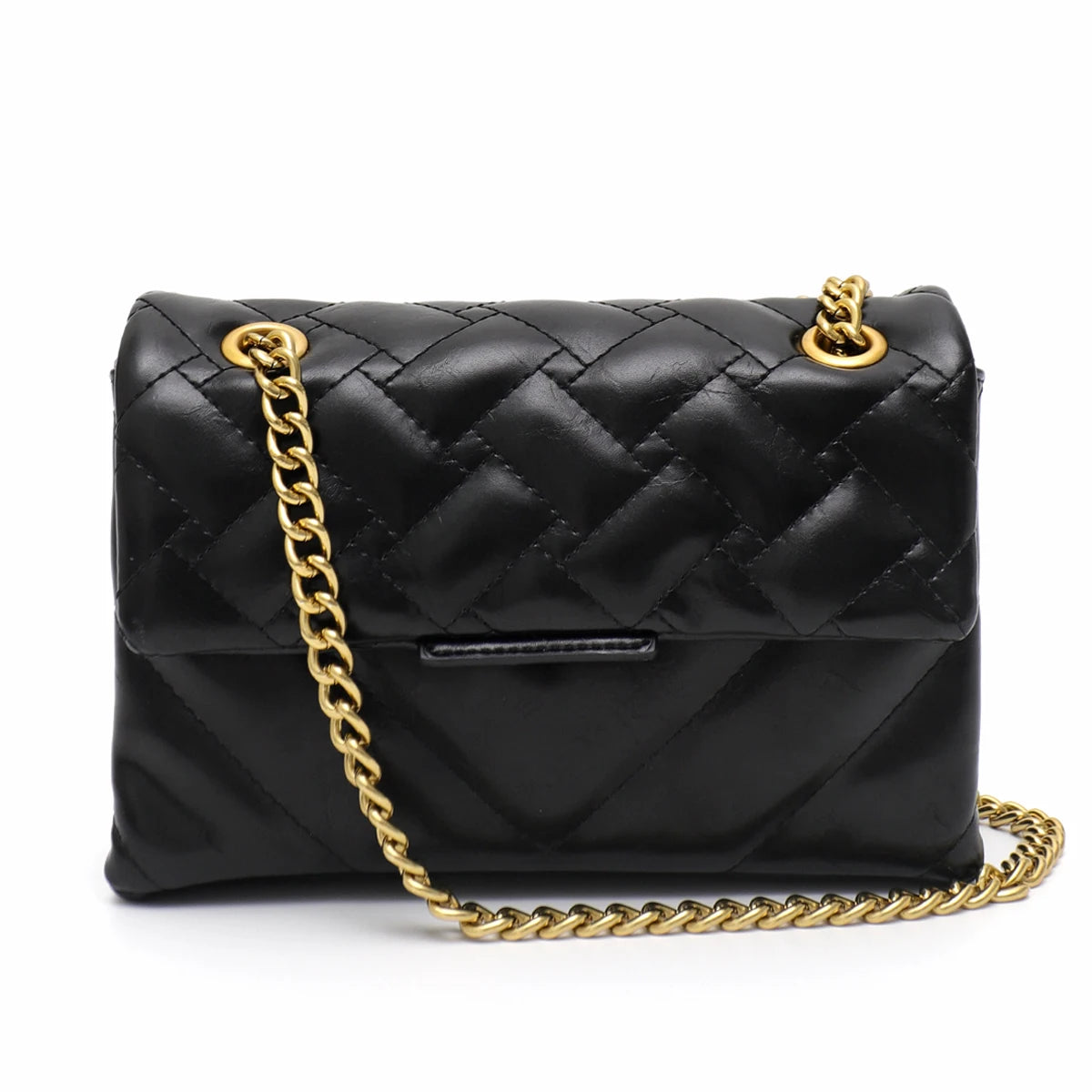 CR Fashion Metallic PU Vegan Leather Handbag For Women Luxury Quilted Flap Messenger Shoulder Bag Long Chain Purse Daily  Travel