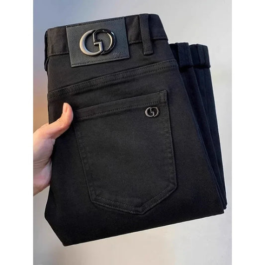 Spring Autumn Men's Elastic Slim Fit Casual Jeans Trendy Loose High End Brand Fashionable Long Trousers Popular Style