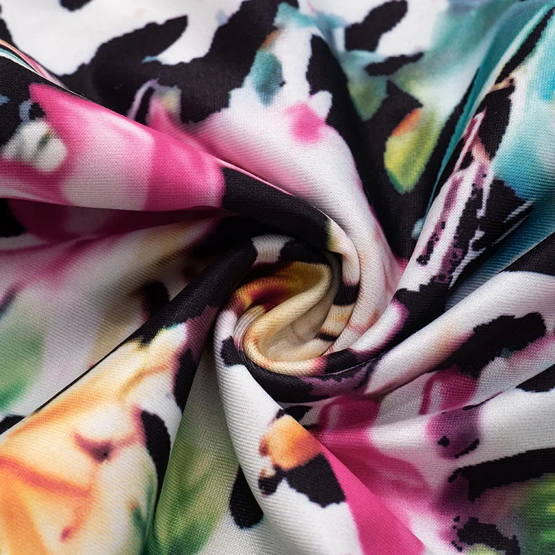 Sexy Nightclub Party Bikini Set with Irregular Round Buckle Printed Backless Short Tight Spring Summer Women's Lingerie Swimwear