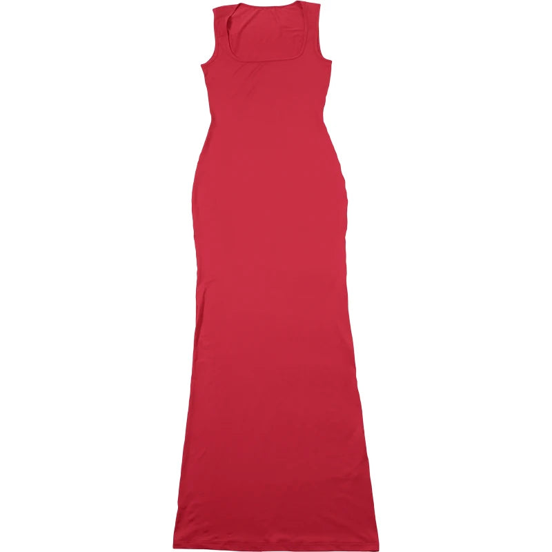 Weird Puss Solid Maxi Dress Woman Summer Sexy Sleeveless Low Chest Simple Elegant Smooth Fashion Party Evening Skinny Vestidos