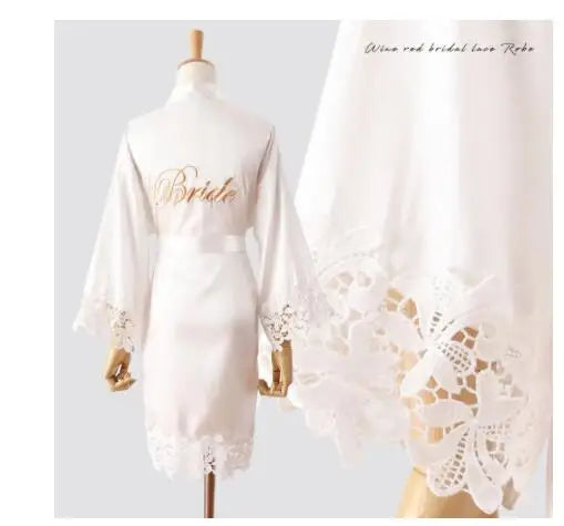 Summer Lace Sleepwear Bride&Bridemaid Wedding Robe Gown Solid Embroidery Kimono Bathrobe Women Casual Home Night Dress M L Xl