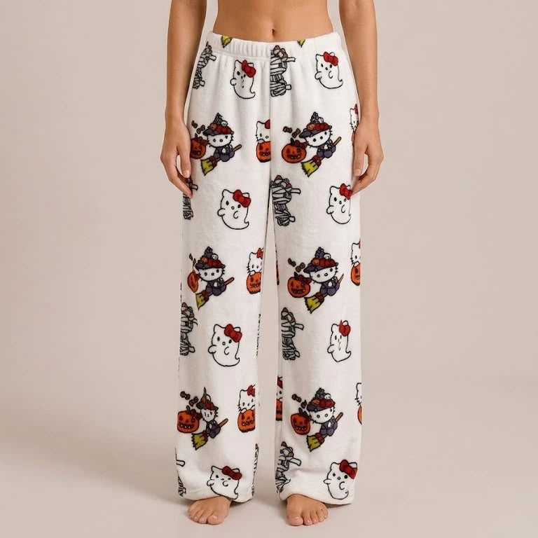 Hello Kitty Fleece Coral Pajama Pants Soft Trousers Women Casual Home Trousers Anime Cartoon Birthday Gift