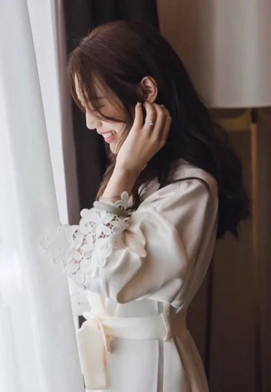 Summer Lace Sleepwear Bride&Bridemaid Wedding Robe Gown Solid Embroidery Kimono Bathrobe Women Casual Home Night Dress M L Xl