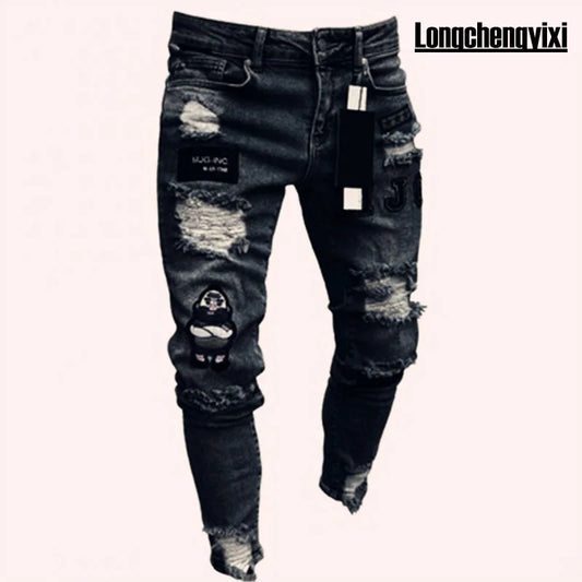 2024 Men Jeans Solid Pockets Stretch Denim Straight Pants Spring Summer Business Casual Trousers Daily Streetwear Men's Clothing