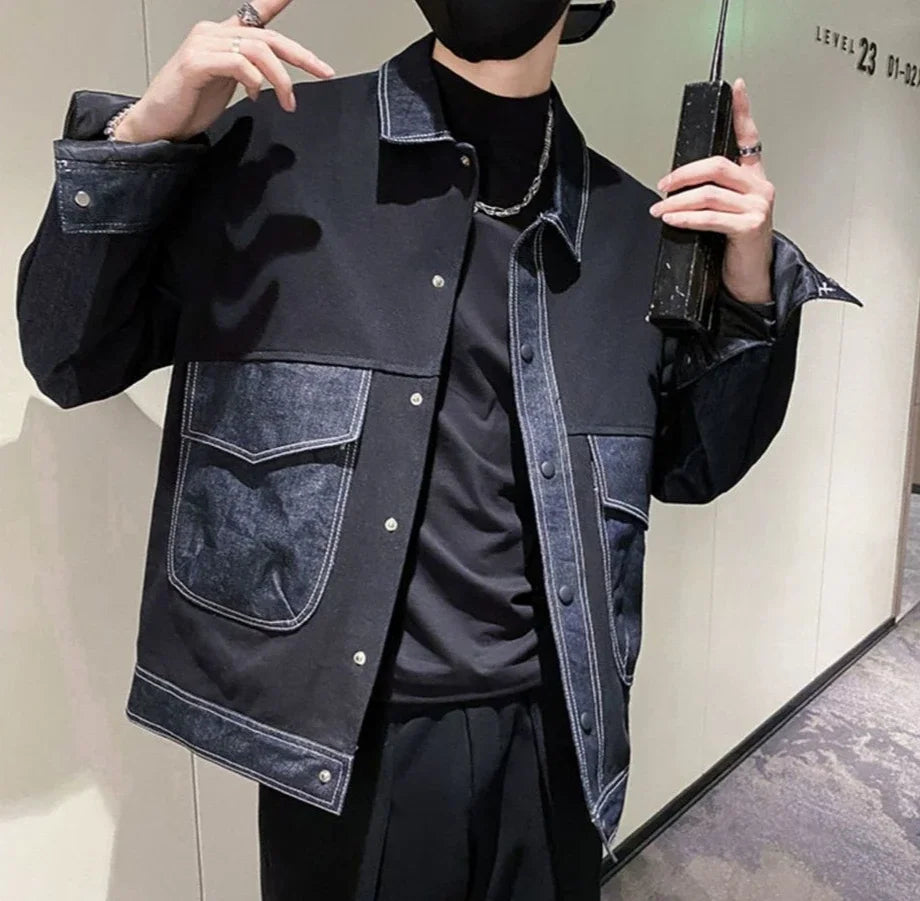 V-neck Button Denim Jackets Man Casual Vintage Outwear Designer Y2k Elatic In Lowest Price Low High Quality Cowboy Coat for Men
