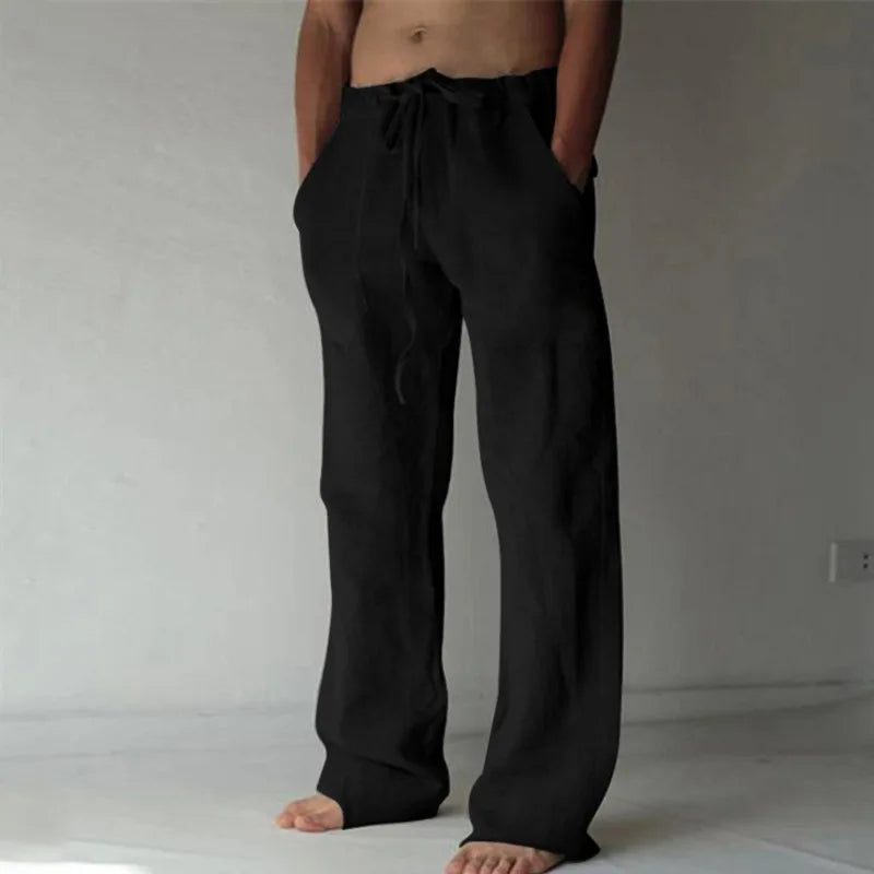 2025 Spring/Summer New Men's Cotton and Hemp Pants Summer Fashion Casual Solid Color Loose Plus Size M-4XL