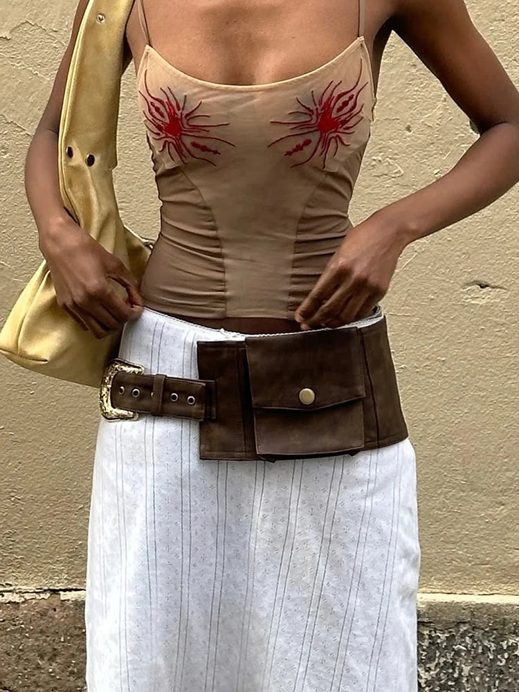 Weird Puss Sun Print Sexy Women Camisole Y2K Summer Fashion Low-Neck Coquette Midnight Party Club Wild Basic Street Slim Tees