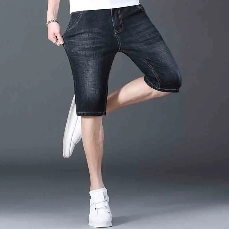 2025 New Summer Men's Denim Shorts New Thin Soft Comfortable Business Casual Straight Short Jeans Black Blue Brand Man Clothing