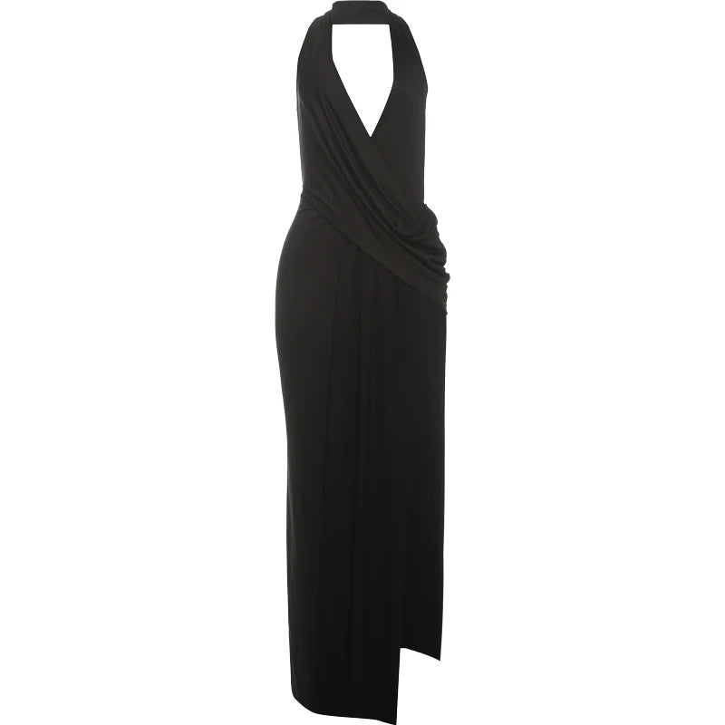 Halter Deep V Backless High Slit Maxi Dress — Women's Elegant