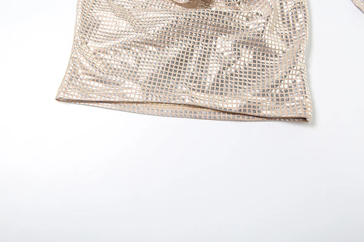 Weird Puss Sequins Backless Sexy Tank Tops Swing Collar Summer Sleeveless Pleated Lace-Up Halter Party Streetwear Skinny Vest