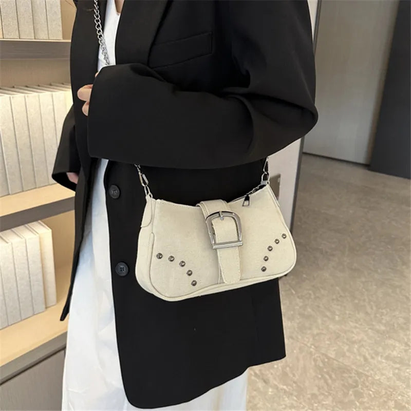Simple Retro Underarm Bag Fashionable Trend Casual Shoulder Bag Canvas Casual Texture Crossbody Bag for Women