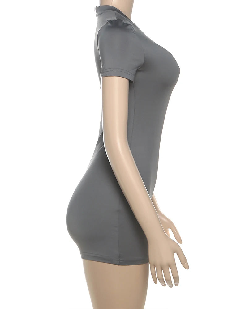 Weird Puss Letter Print Fashion Romper Women Body-Shaping  o-Neck Mini Sleeve Tight Peach Hip Casual Simple Workout Playsuits