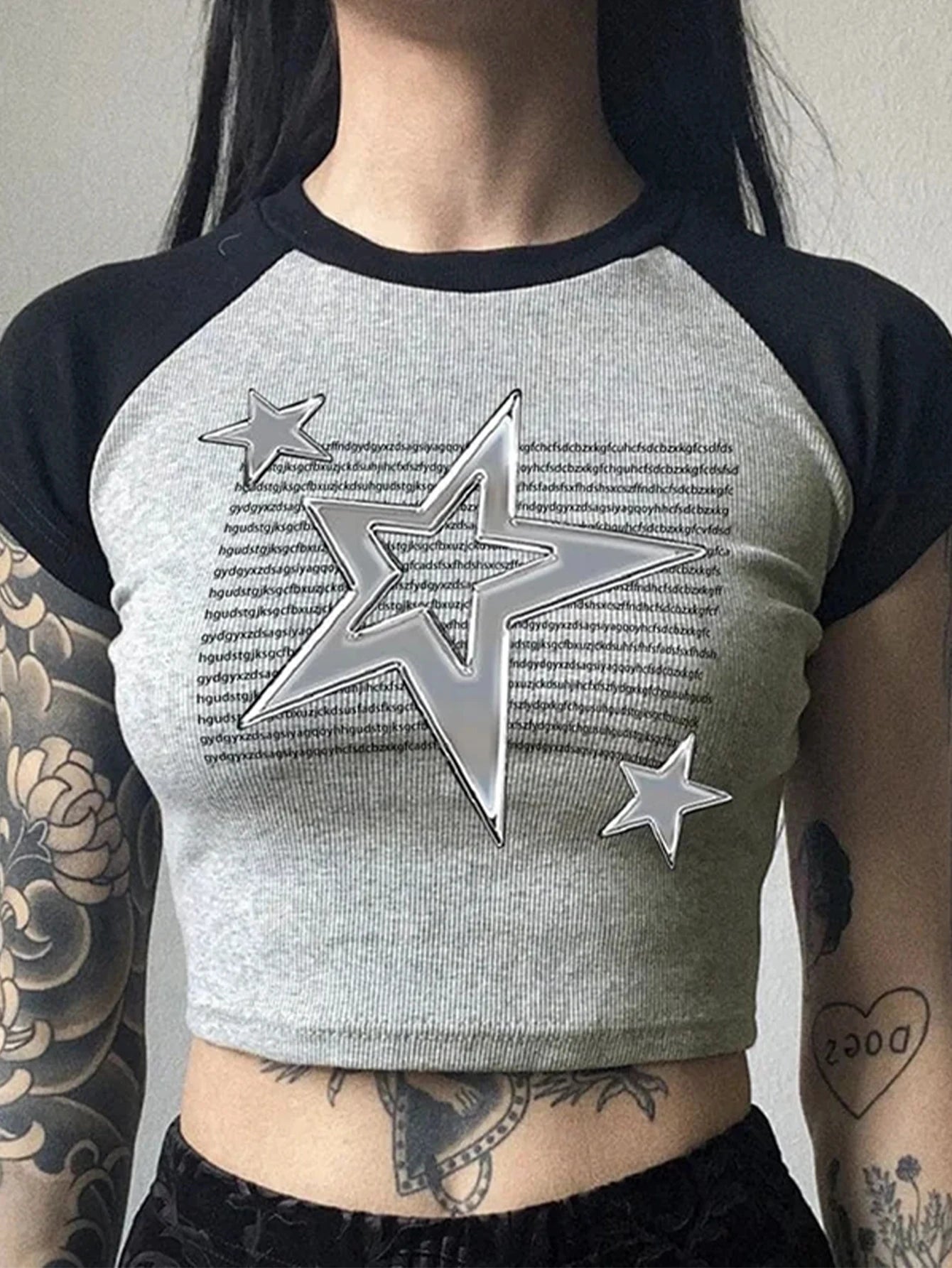 Silver Star Graphics Print Y2K Women Aesthetic Summer Patchwork Short Sleeve Casual Tee Basic Crop Tops Korean Harajuku T Shirts