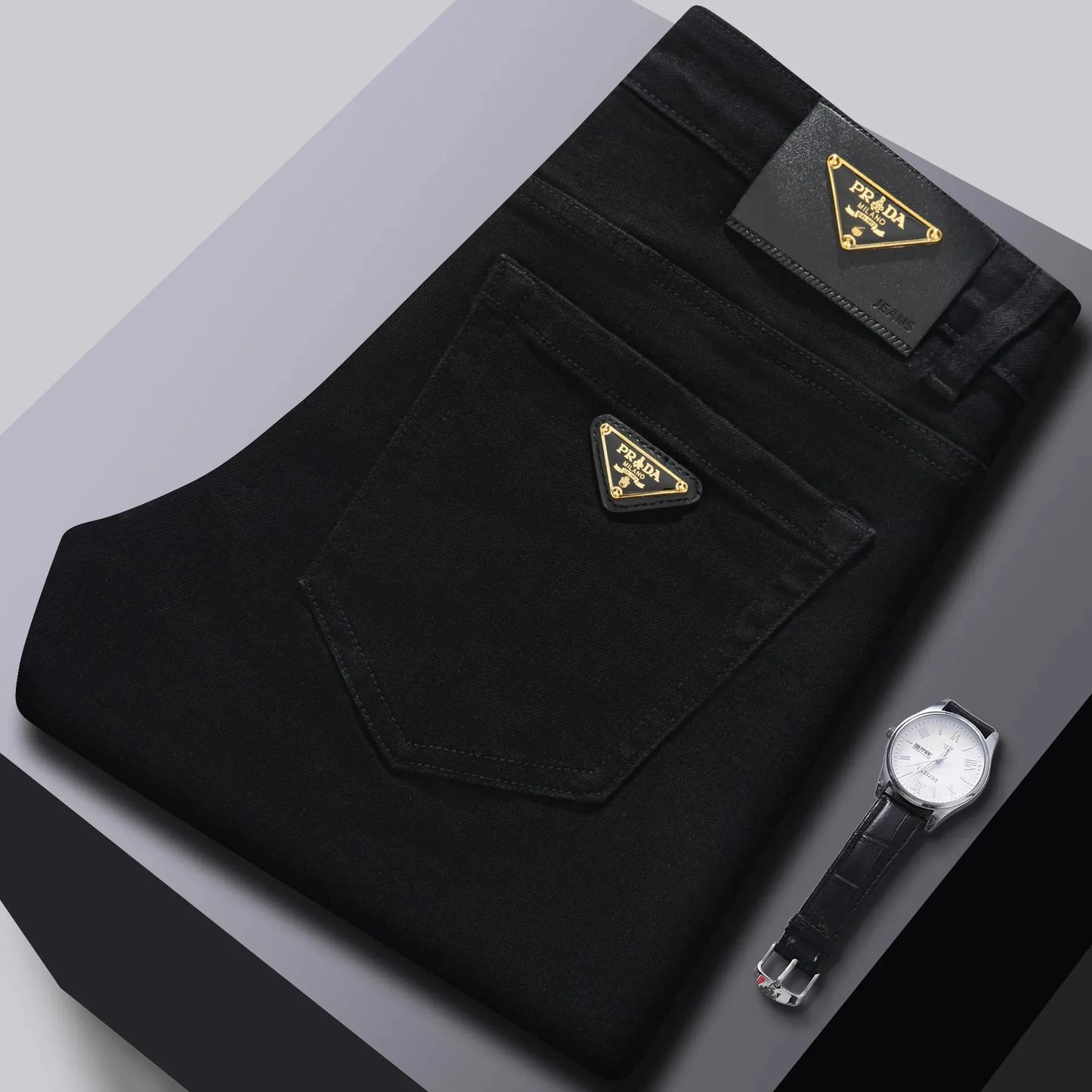 PL Pure Black High-Quality European Style Men's Jeans Slim Fit Smooths Your Silhouette Straight Leg Casual Trousers For Autumn/W