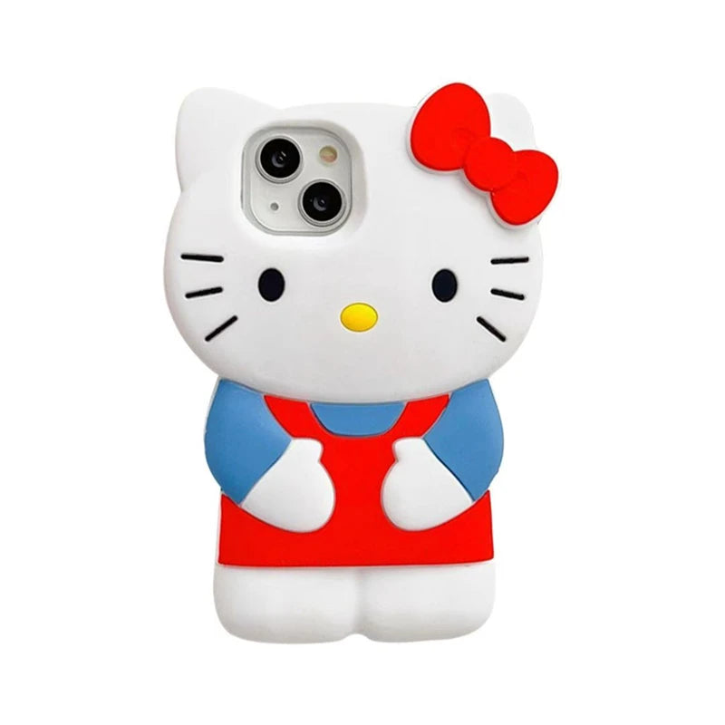 Sanrio 3D Cartoon Hello Kitty Bow Cute Phone Case For iPhone 17 16 15 14 13 12 Pro Max 11 Xs XR 7 8 Plus SE Soft Silicone Cover