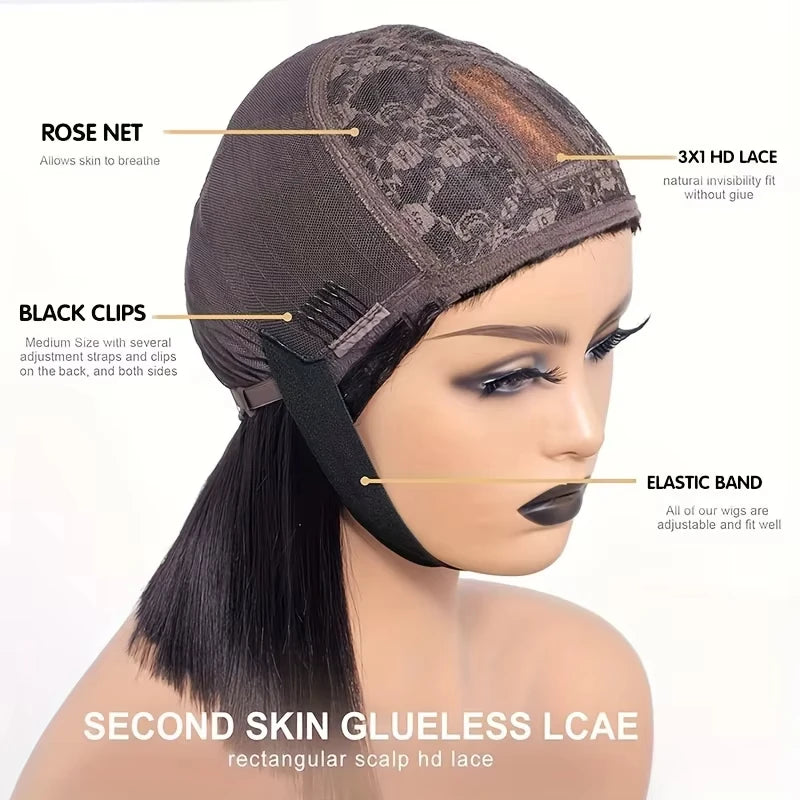 Straight Human Hair Wig With Bangs Fringe 3x1 HD Lace Frontal Wigs Bone Straight Glueless Front Wigs Human Hair Ready To Wear