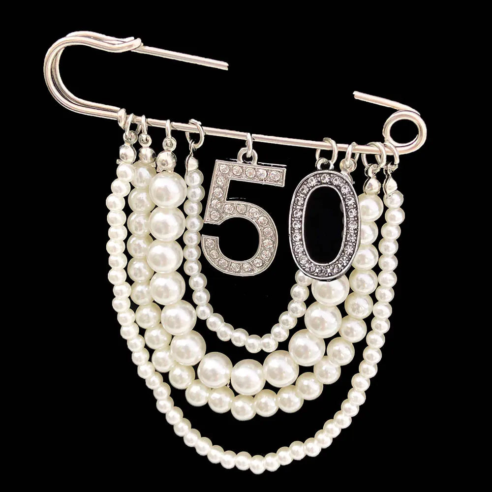 Greek Number Sorority Cloth Twisted Pearl Brooches for Women Fashion Coat Link Pins Hanging Style Brooch Summer Jewelry
