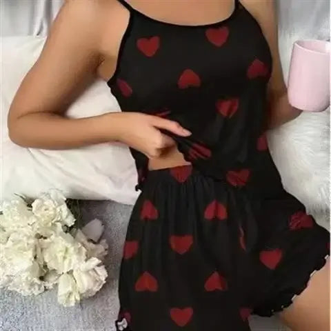 Sexy Summer Women's Sleepwear Two-Piece Set Strap Home Clothes Short Pants Casual Vest Home Comfortable Breathable Nightgown