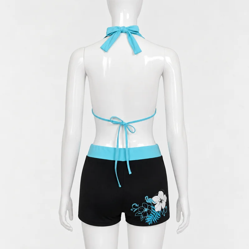 Women Floral Bikini Set Halter Triangle Top Drawstring Boyshort Bottom Two Piece Sexy Beach Swimwear Summer Vacation 2026