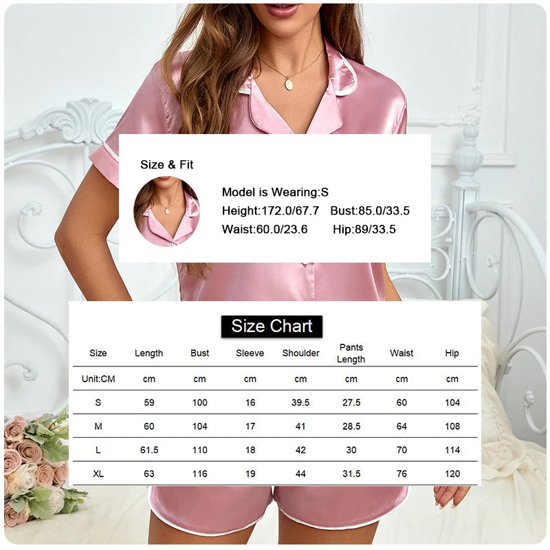 2026 Women Satin Pajamas Set 2-piece Pj Sets Sleepwear Loungewear Button-Down Pajama Women Pajamas Pijama Homewear Shorts Set