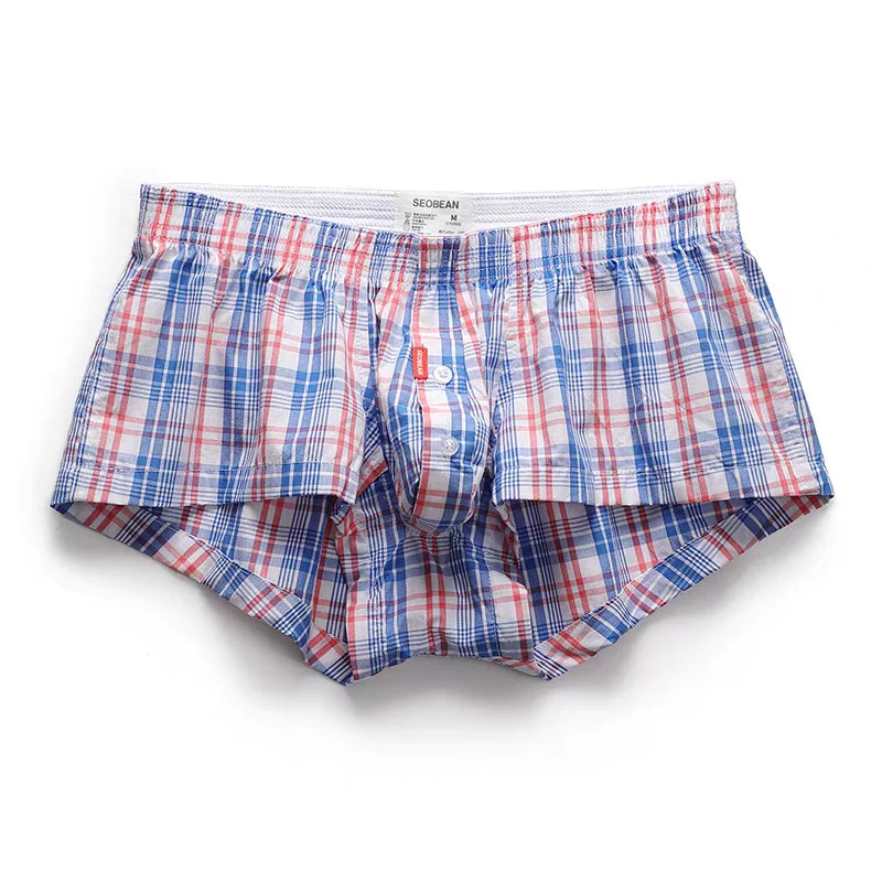 SEOBEAN Men's plaid Trunks Pajama Shorts Casual Tracksuit100% Cotton Comfortable Breathable Sleepwear