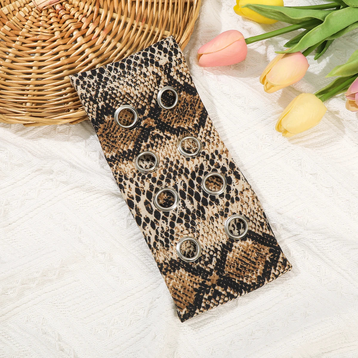 AWAYTR Punk Girl Fabric Hollow Elastic Headbands Metal Rock Personalized Hollow Eyelets Hair Band Casual Sports Grommet Headband