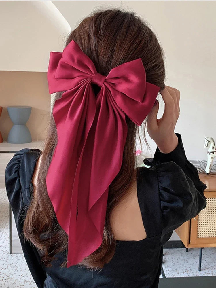 Women Girl Large Bow Hairpin Korean Headbands for Women Big Bowknot Barrettes Wedding Solid Color Ponytail Clip Hair Accessories