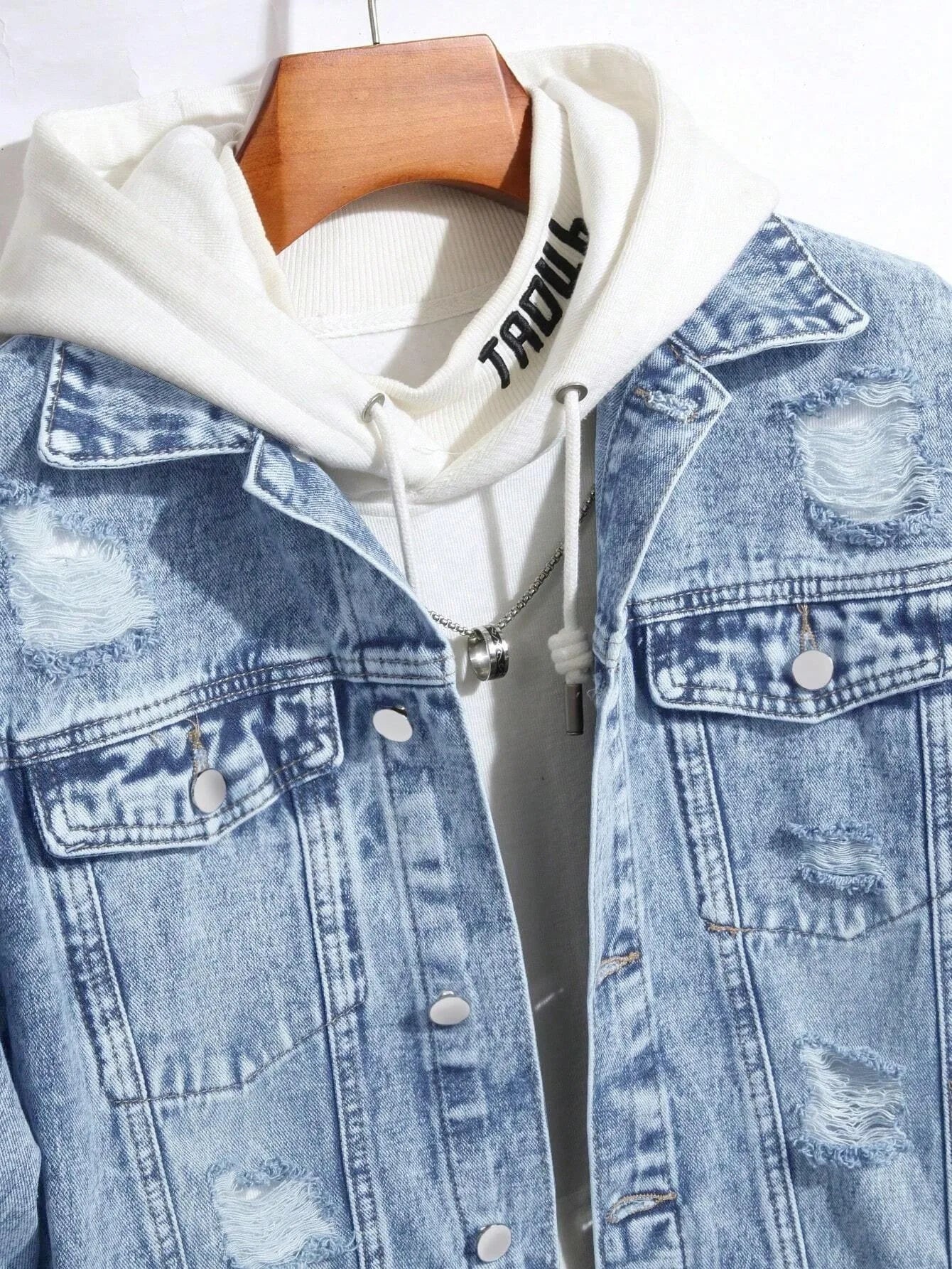 1PC Men's Four Seasons Hot Style Letter Stone Washed Light Blue Flight Jacket Daily American Street Casual Denim Jacket