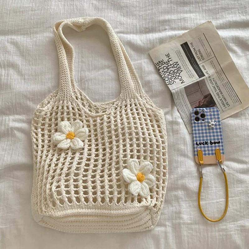 Women Knitted Shoulder Bag Large Capacity Tote Summer Beach Bag Lightweight