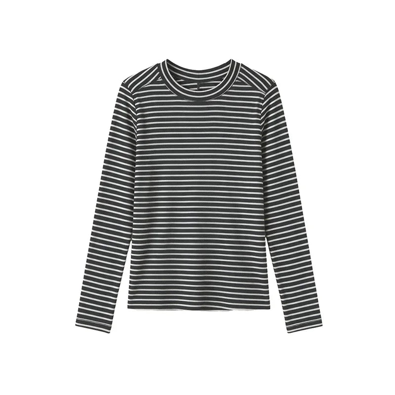 Silk Wool Splice Long Sleeve T-shirt Women Spring Summer Thin Soft Waxy Fit Solid Color Backing Top