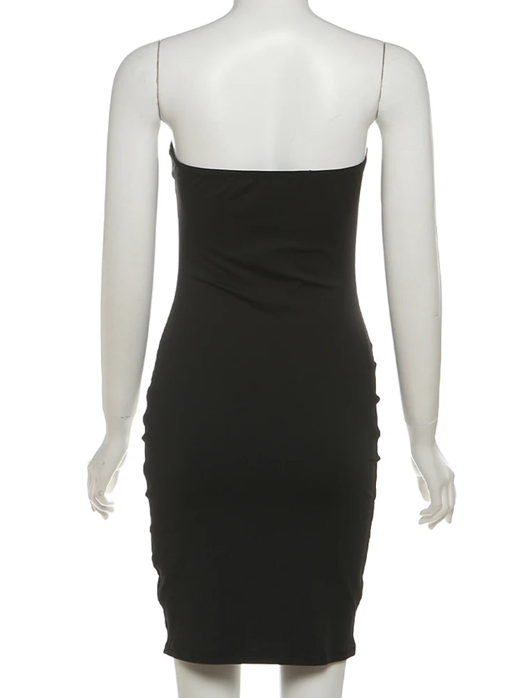 Weird Puss Metal Hollow Dress Women Sexy Y2K Ruched Swing Collar Skinny Midnight Coquette Party Summer Trend Streetwear Bodycon