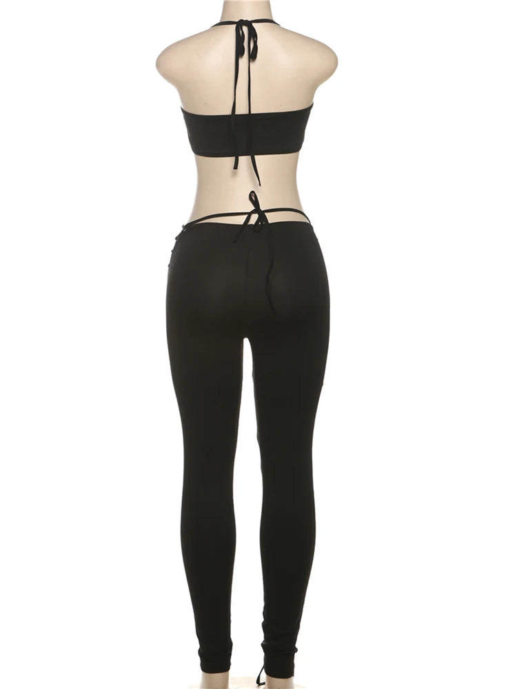 Halter Camisole & Shirring Hollow Pants Set — Women's Clubwear