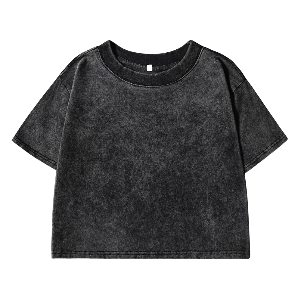 Slim Retro T-Shirt Solid Color Women Fashion Cotton Tee Tops Casual Sport Short Sleeve Cool Washed Streetwear For Female