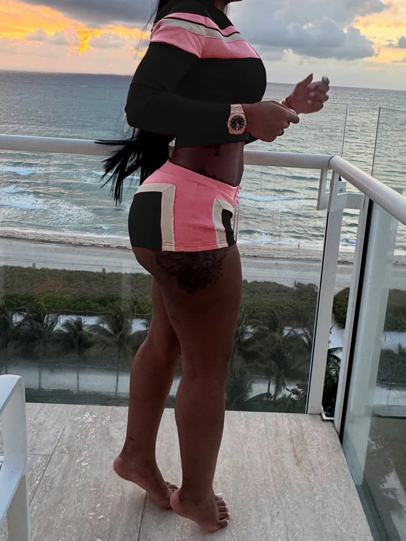 Weird Puss Colorful Print 3 Piece Set Women Tracksuit Casual Zip Crop Tops+Bra+Shirring Shorts Matching Street Stretch Outfits