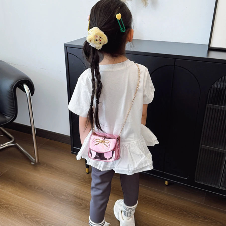 New Shiny Laser Small Square Bag with Bowknot | Mini Crossbody Bag with High-End Aesthetic | Stylish Commuter Crossbody Bag