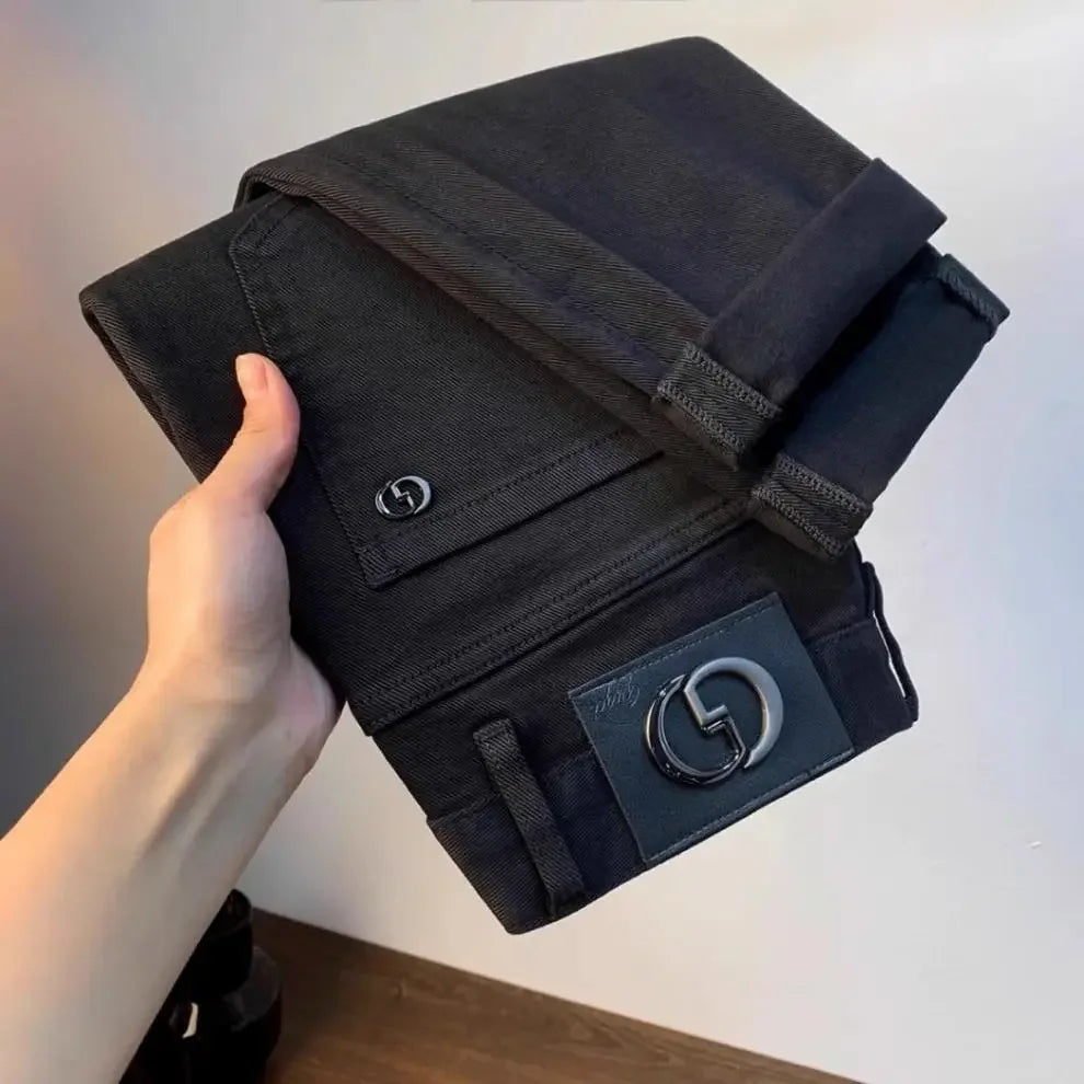 Spring Autumn Men's Elastic Slim Fit Casual Jeans Trendy Loose High End Brand Fashionable Long Trousers Popular Style