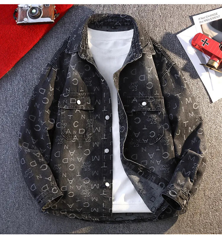 High Quality 2025 Spring Autumn Men's Cotton Denim Jackets Casual Youth Streetwear print Denim Coats Loose Tops Clothing