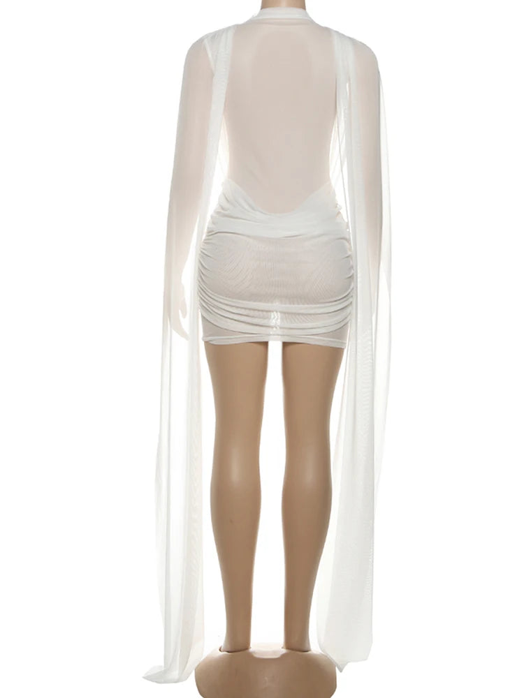 See-Through Swing Neck Mini Bodycon Dress — Women's Party