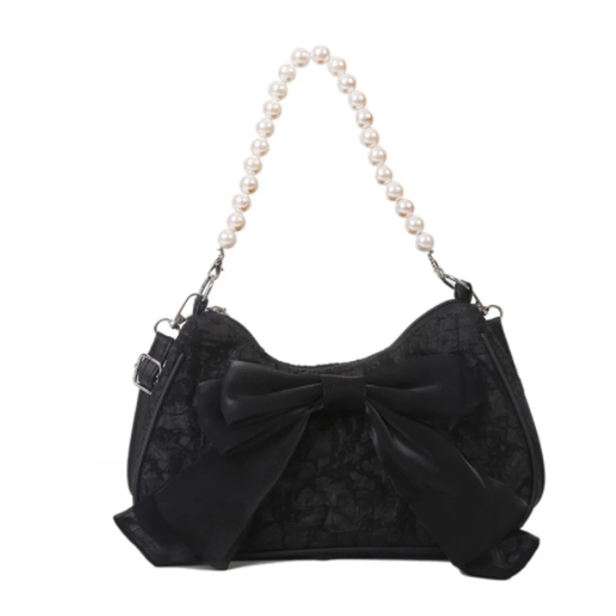 White folds pop retro bow bag Female Pearl handle New fashion pearl armpit shoulder crossbody bag 1 outfit