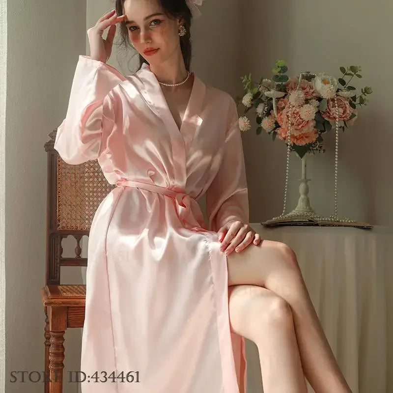 White Silk Satin Bride Bridesmaid Wedding Robe Dress Women's Sleepwear Long Kimono Bathrobe Gown Sexy Loose Home Wear Loungewear