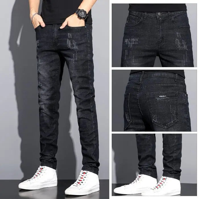 2025 Summer Thin Jeans Men's Korean Edition Fashion Trend Straight Leg Shorts Embroidered Cowboy Pants Black Blue Grey