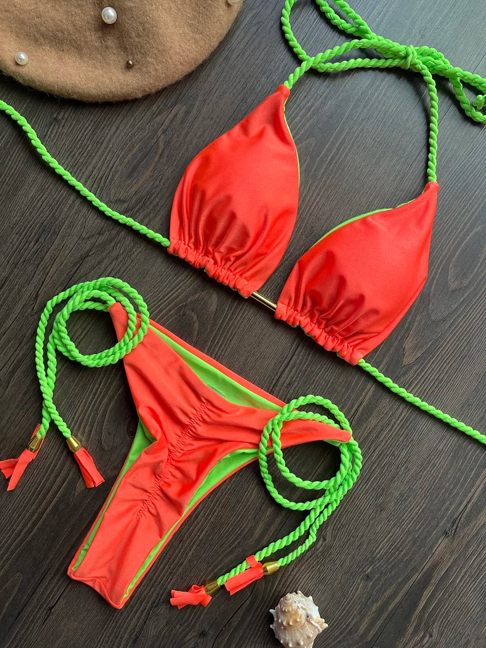 2025 New Sexy Beach Women's Swimsuit Braiding rope Bikinis Set Two-piece Triangle Swimwear Bathing Suit Brazilian Biquinis
