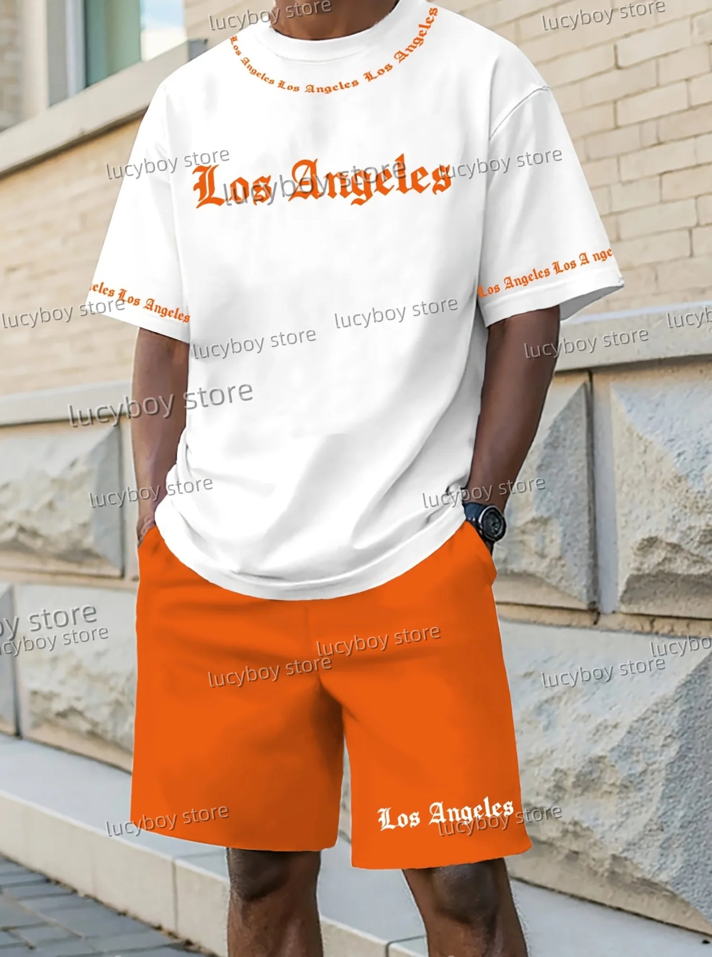 2025 Los Angeles Printed Men's Suit 2 Pieces Set Casual Suit SportswearFitness Set  Men's Oversized Clothes